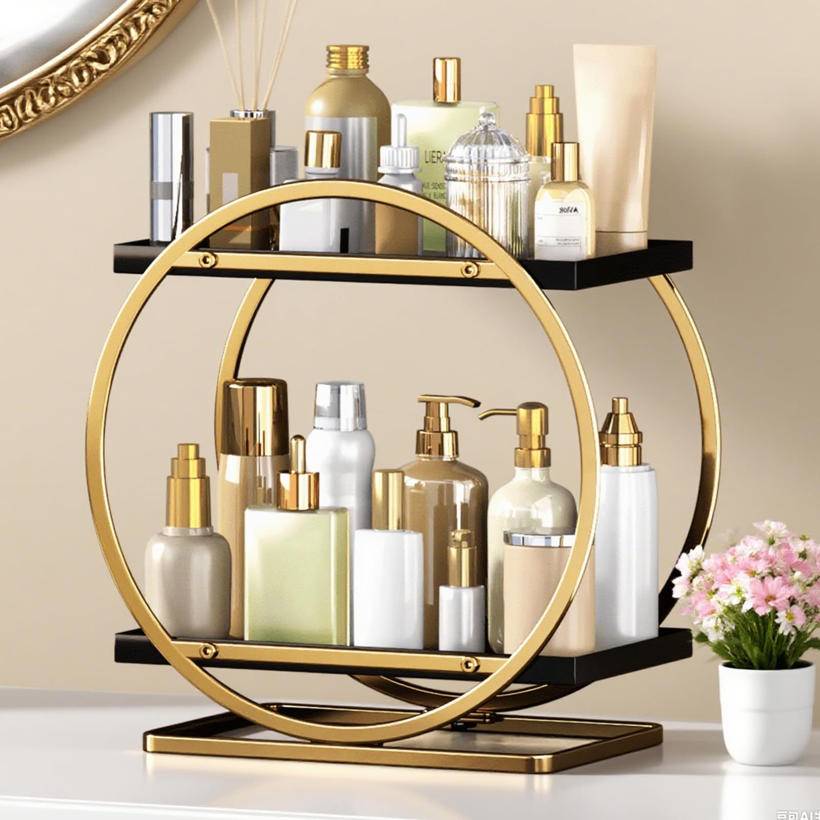 YIWANFW Makeup Organizer for Vanity, Black Gold Perfume Organizer for Dresser...