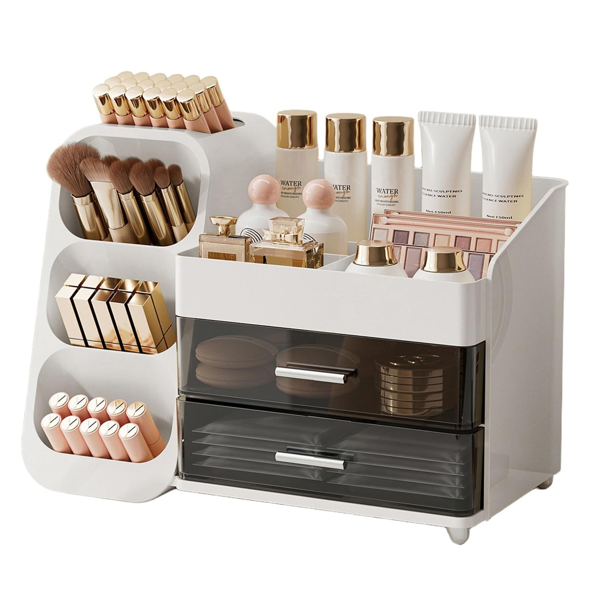 UFORU Makeup Organizer for Vanity with Brush Holder, Large Plastic Bathroom C...
