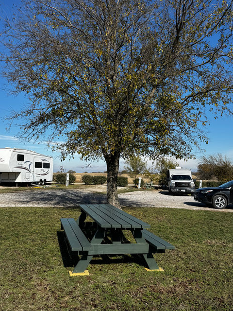 Picnic table in a RV park campground.