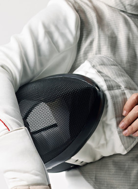 Fencer with Protective Mask