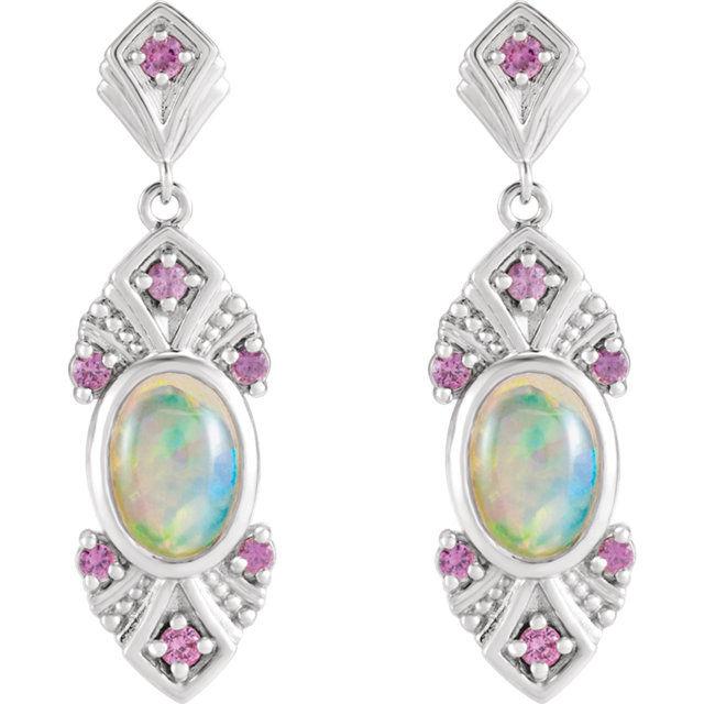 Thumbnail: 14kt Gold Opal/Pink Sapphire Earrings