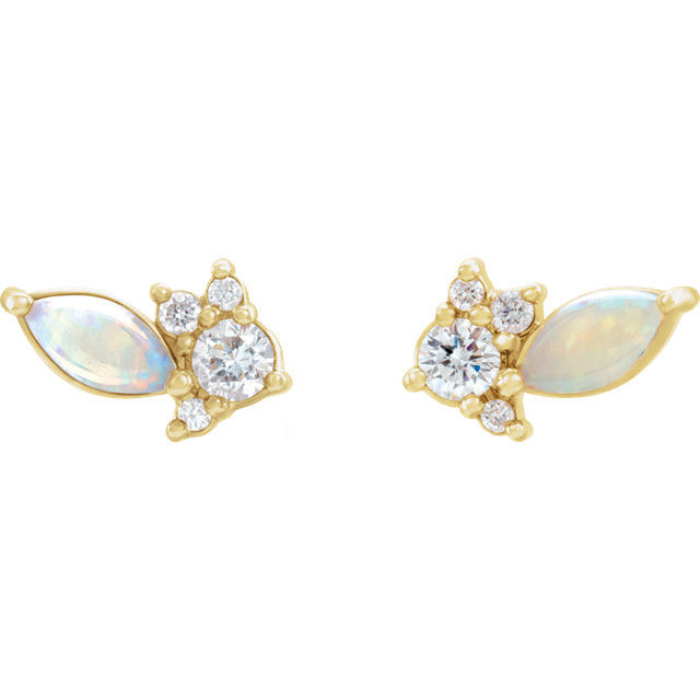 Cluster Opal and Diamond Earrings