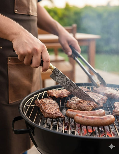 Faca Churrasco Chef Damasco Artesanal Cabo Resina Premium 280 camadas