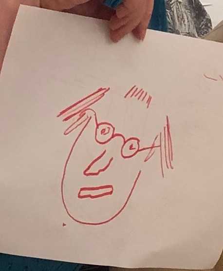 Caricature of Kit Irwin drawn by someone with Alzheimers