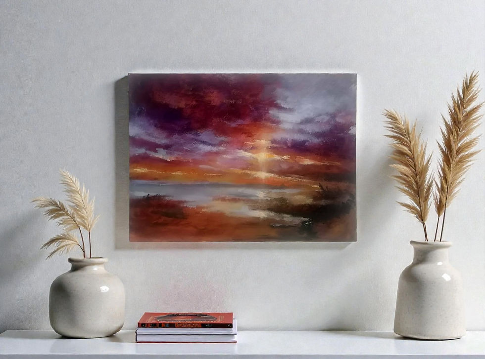 As light falls is a captivating acrylic painting on canvas that embodies the delicate interplay of light and shadow through t