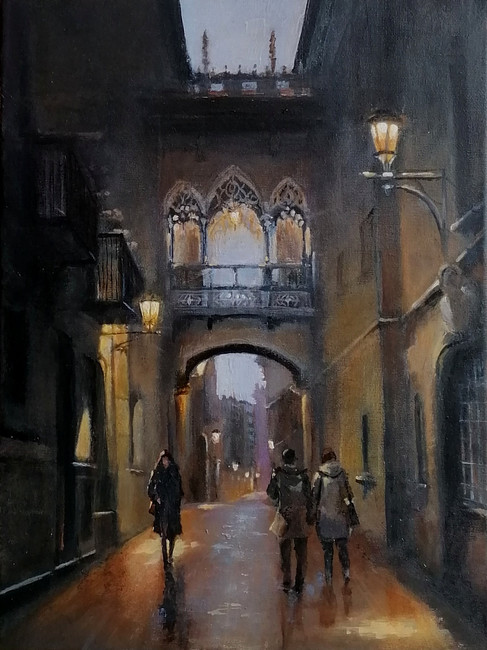 Pont del Bisbe, Barcelona art by Alan Harris , artwork available at alansartgallery.co.uk