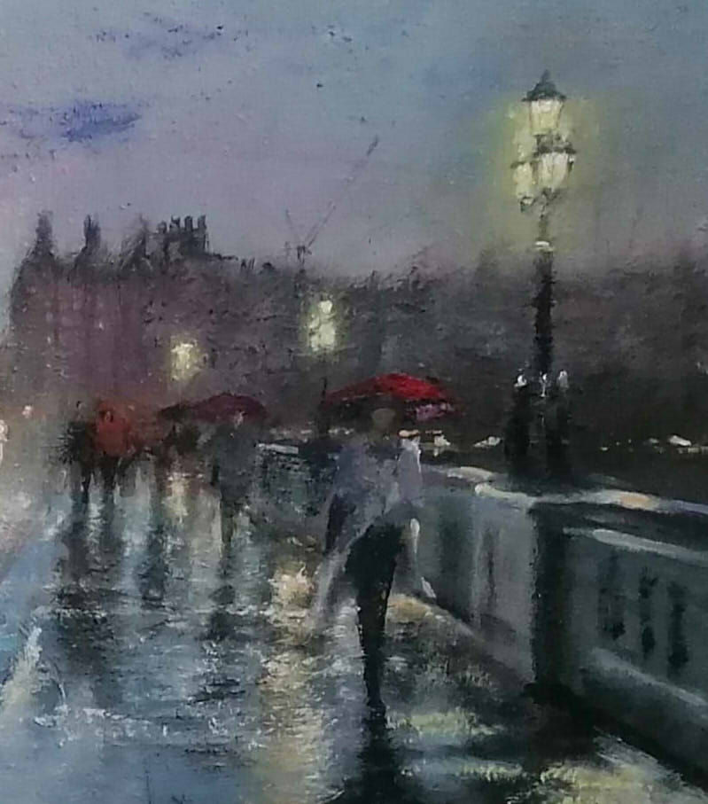 Thumbnail: Original painting by Alan Harris  London's Transport 2, Westminster  Acrylic on canvas 90x30cm