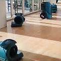 Air movers and dehumidifiers at a water damage restoration job