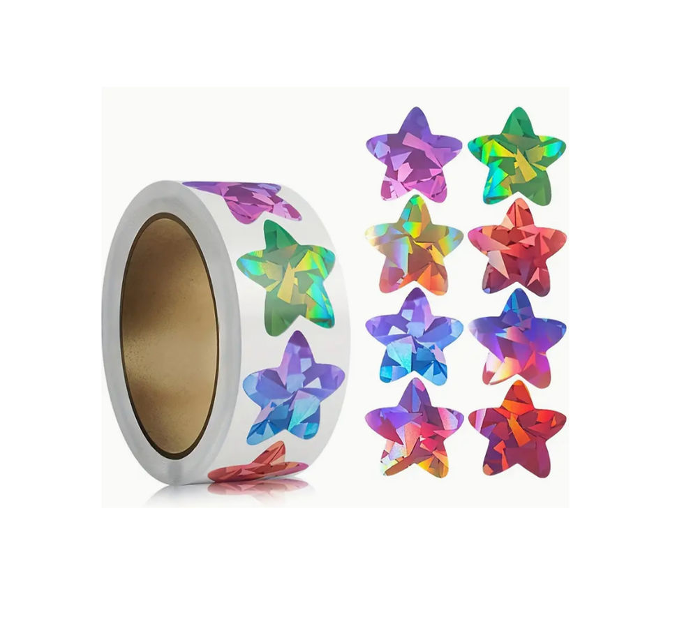 Thumbnail: 16 Metallic Star Stickers Off A Roll. 8 Sticker Repeat.