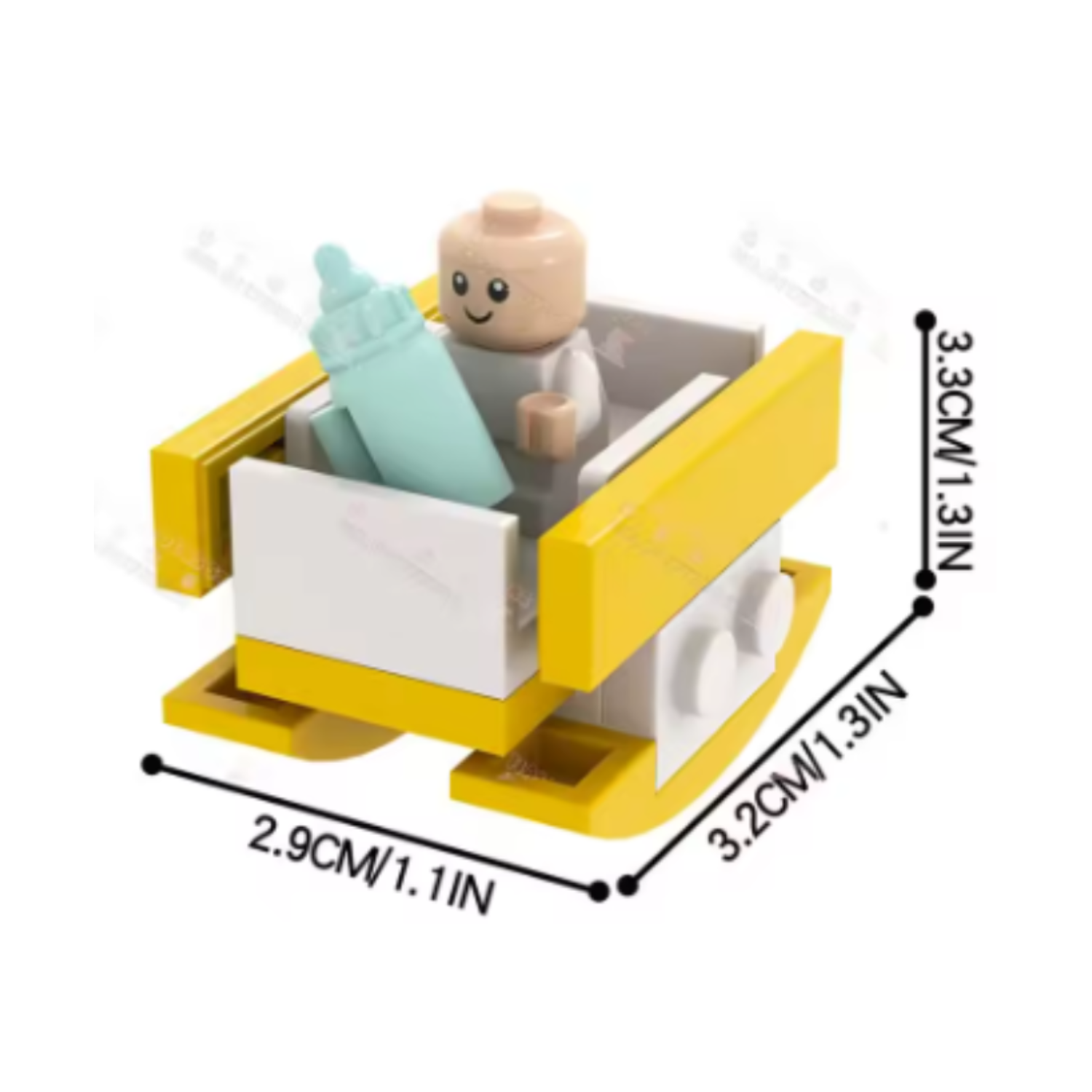 Baby Rocker With Baby Doll & Bottle. Lego Style Blocks.