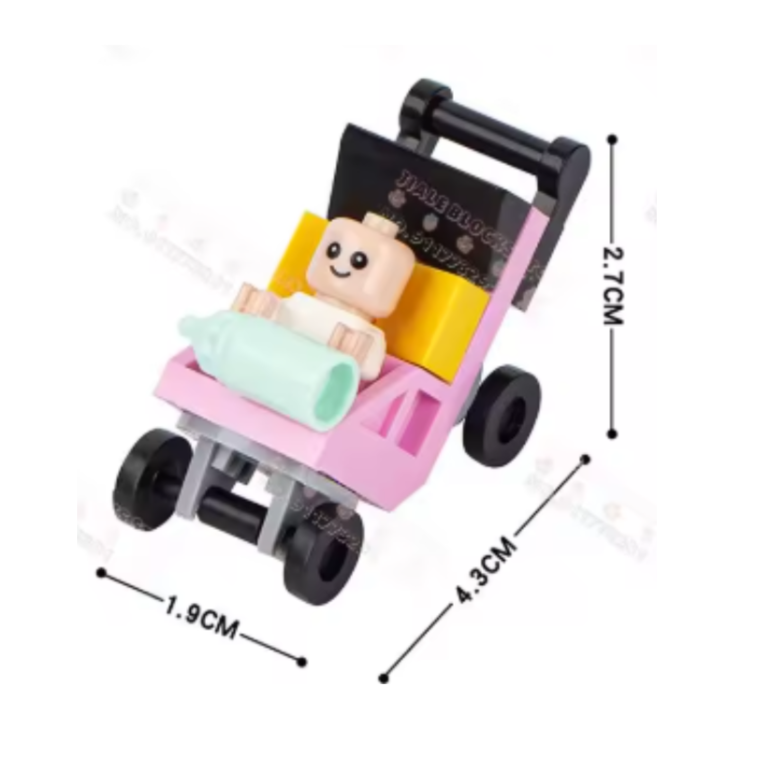 Baby Stroller With Baby & Bottle. Lego Style Blocks.