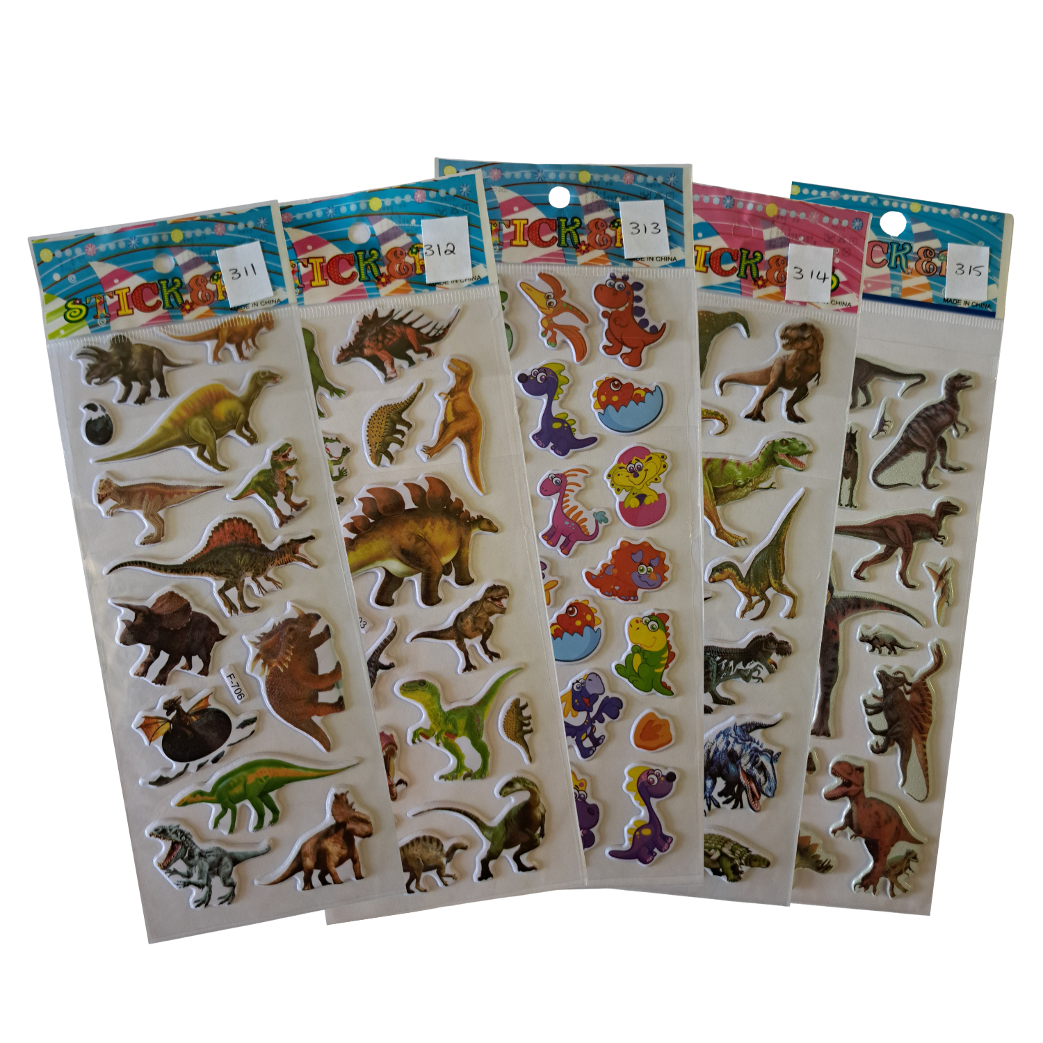 Dinosaur Puffy Sticker Sheet. 311 - 315