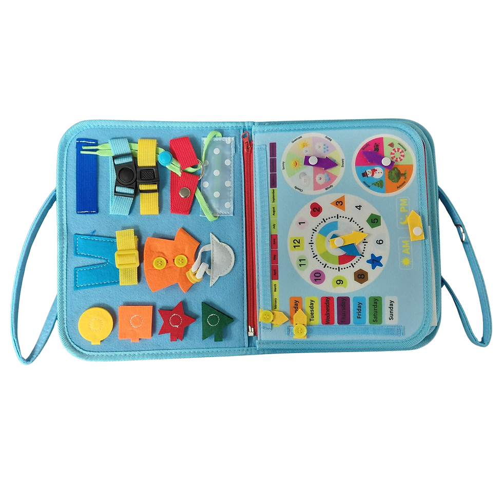 Thumbnail: Montessori Felt Activity Book. Light Blue Dragons.  Approx 28cm x 22cm.