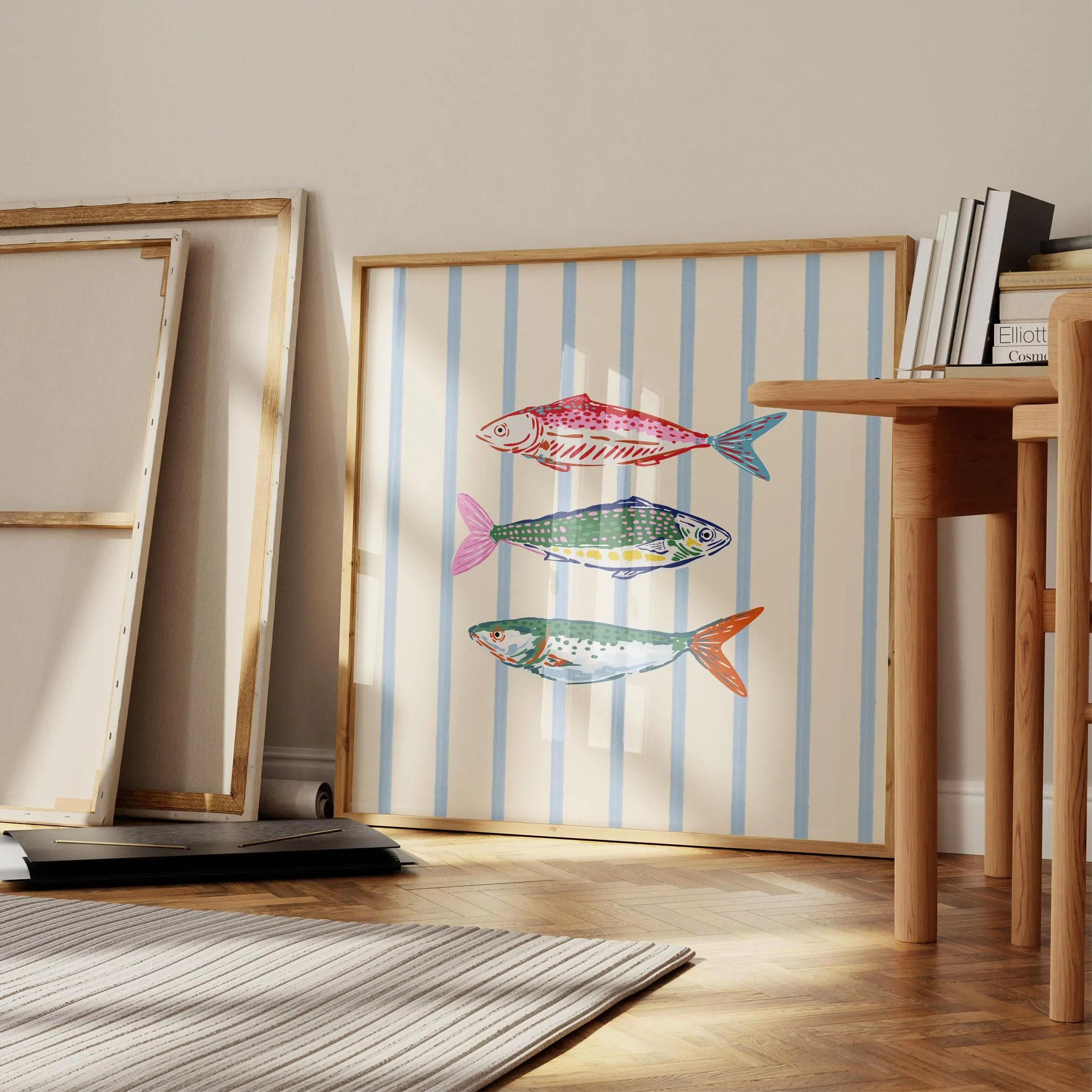 Colorful Fish Illustration, Coastal Grandmillennial Wall Art,Digital Download
