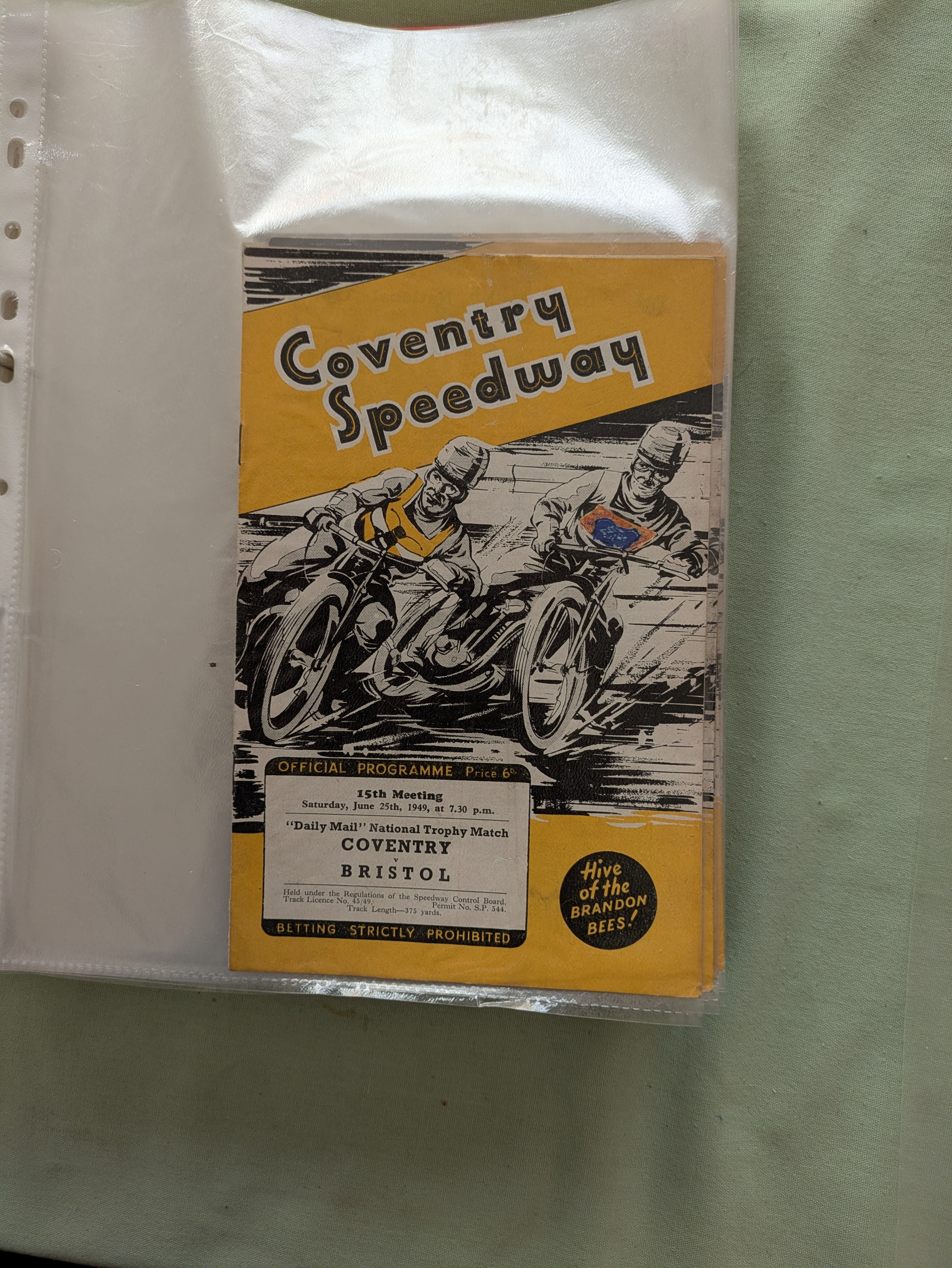 COVENTRY BEES SPEEDWAY PROGRAMME 1949 v BRISTOL BULLDOGS 25/06/1949