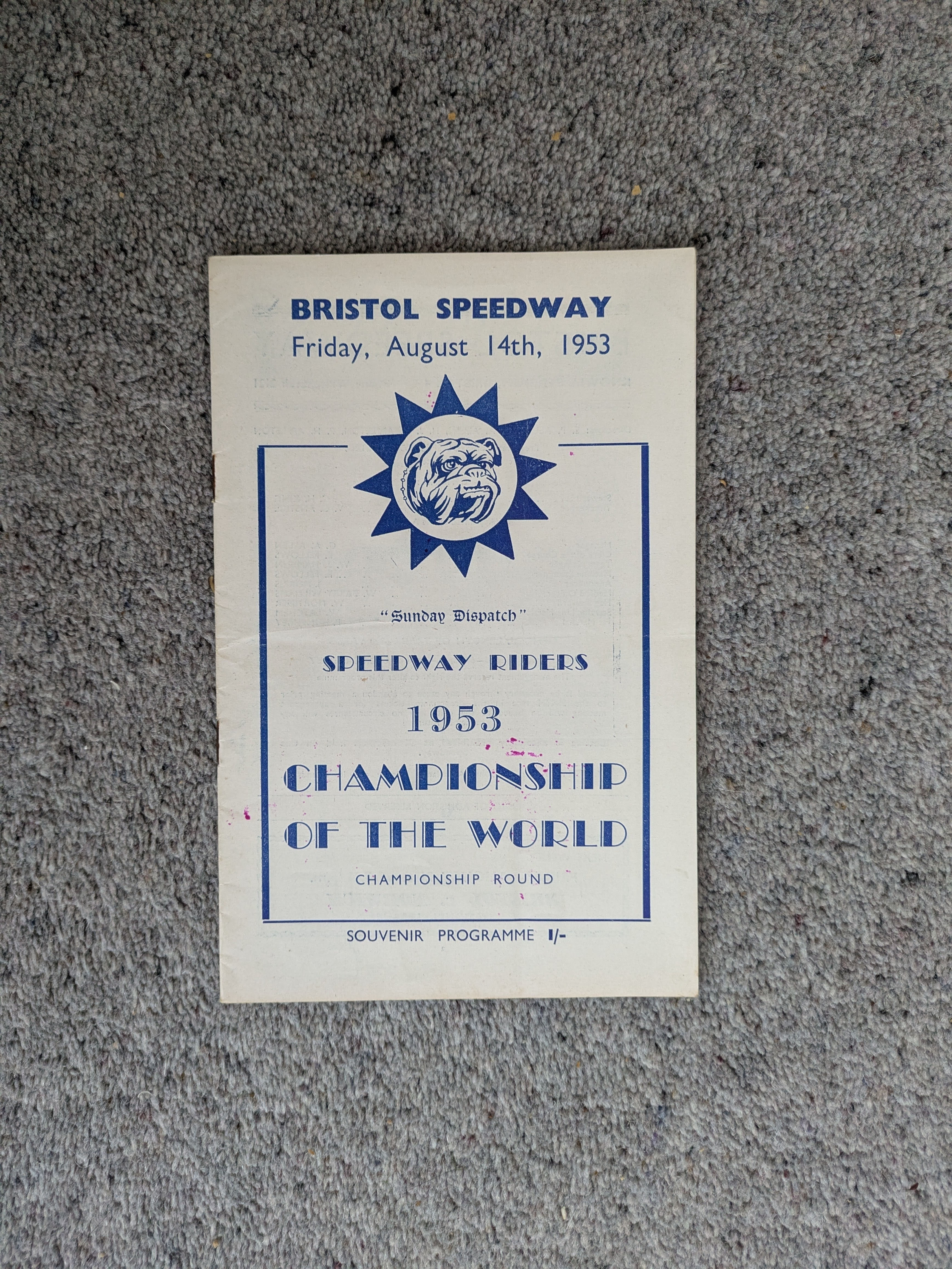 BRISTOL BULLDOGS SPEEDWAY PROGRAMME 1953 v WORLD CHAMPS QUALIFIER  14/08/1953