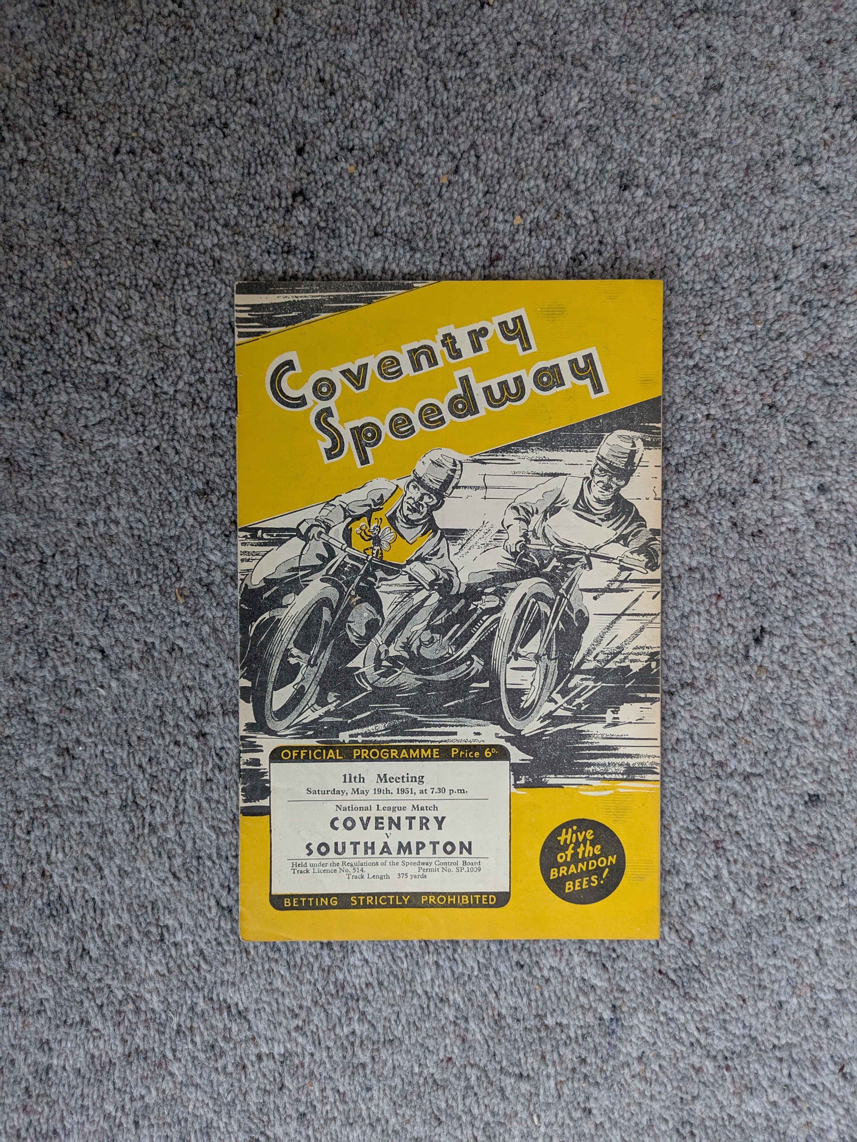 COVENTRY BEES SPEEDWAY PROGRAMME 1951 v SOUTHAMPTON SAINTS 19/05/1951