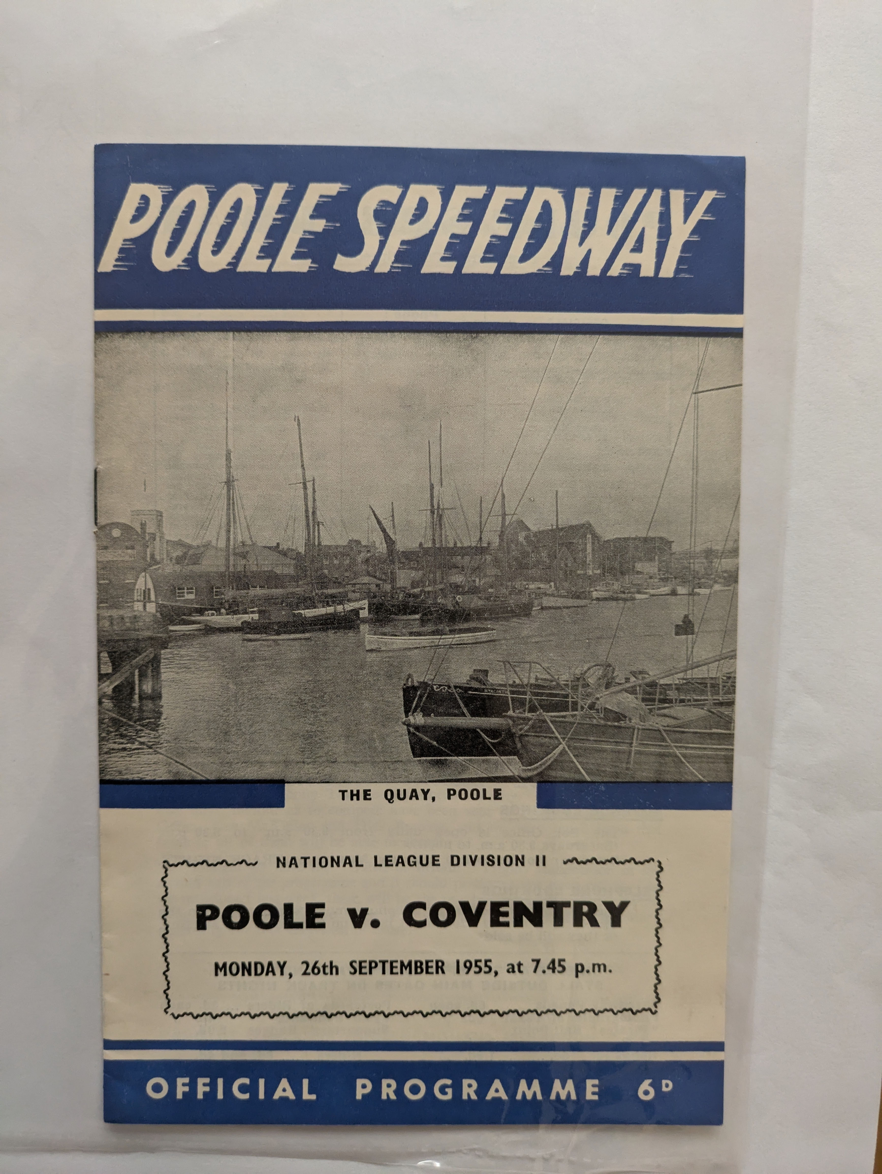 POOLE PIRATES v COVENTRY BEES SPEEDWAY PROGRAMME 26/9/1955