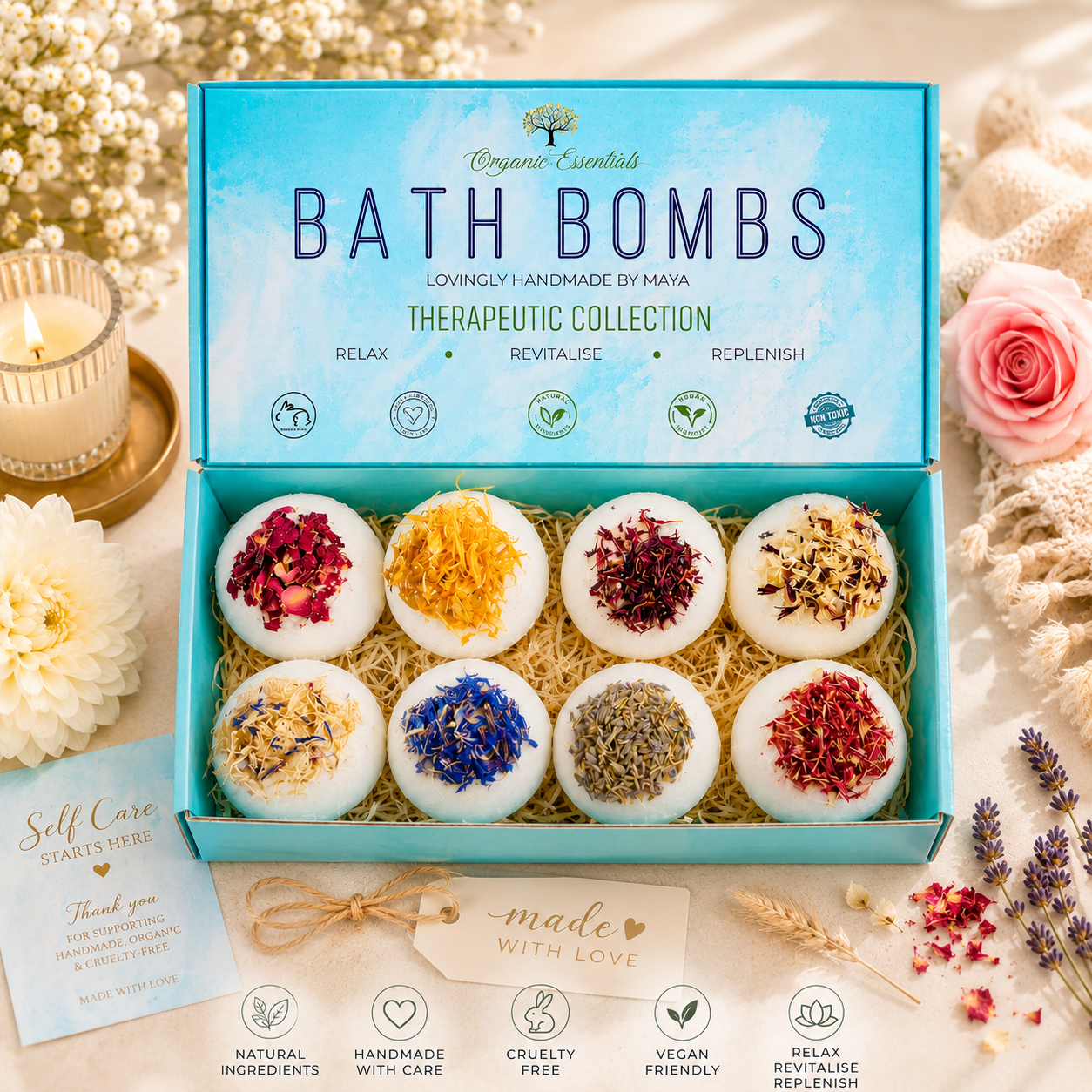 Organic 'Purity' Bath Bomb Gift Set - 8 x130g