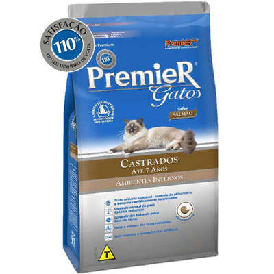 Ração Premier Gatos Castrados Ambientes Internos Até 7 Anos Salmão 500g