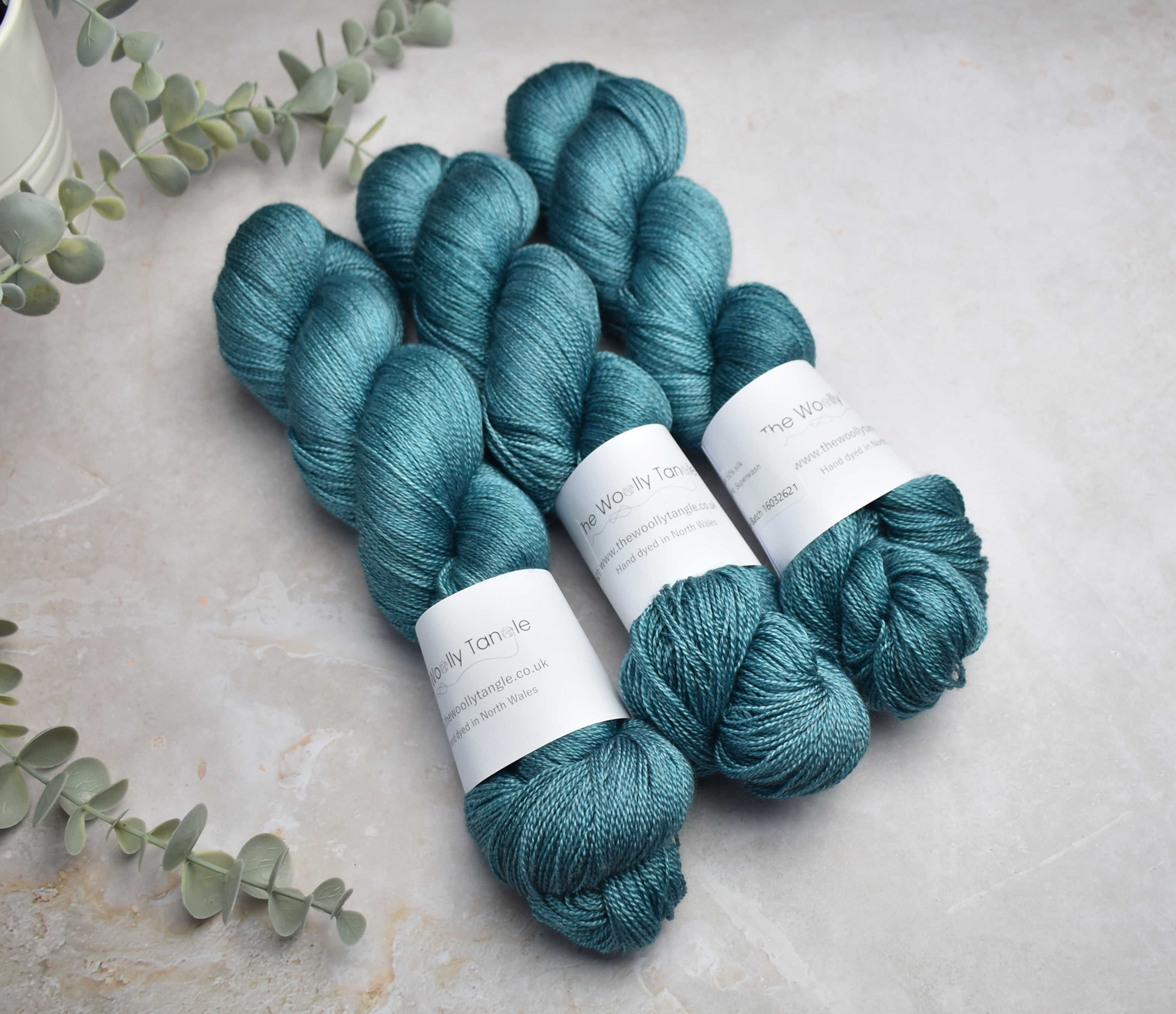 Verdigris blue - laceweight merino silk hand dyed yarn