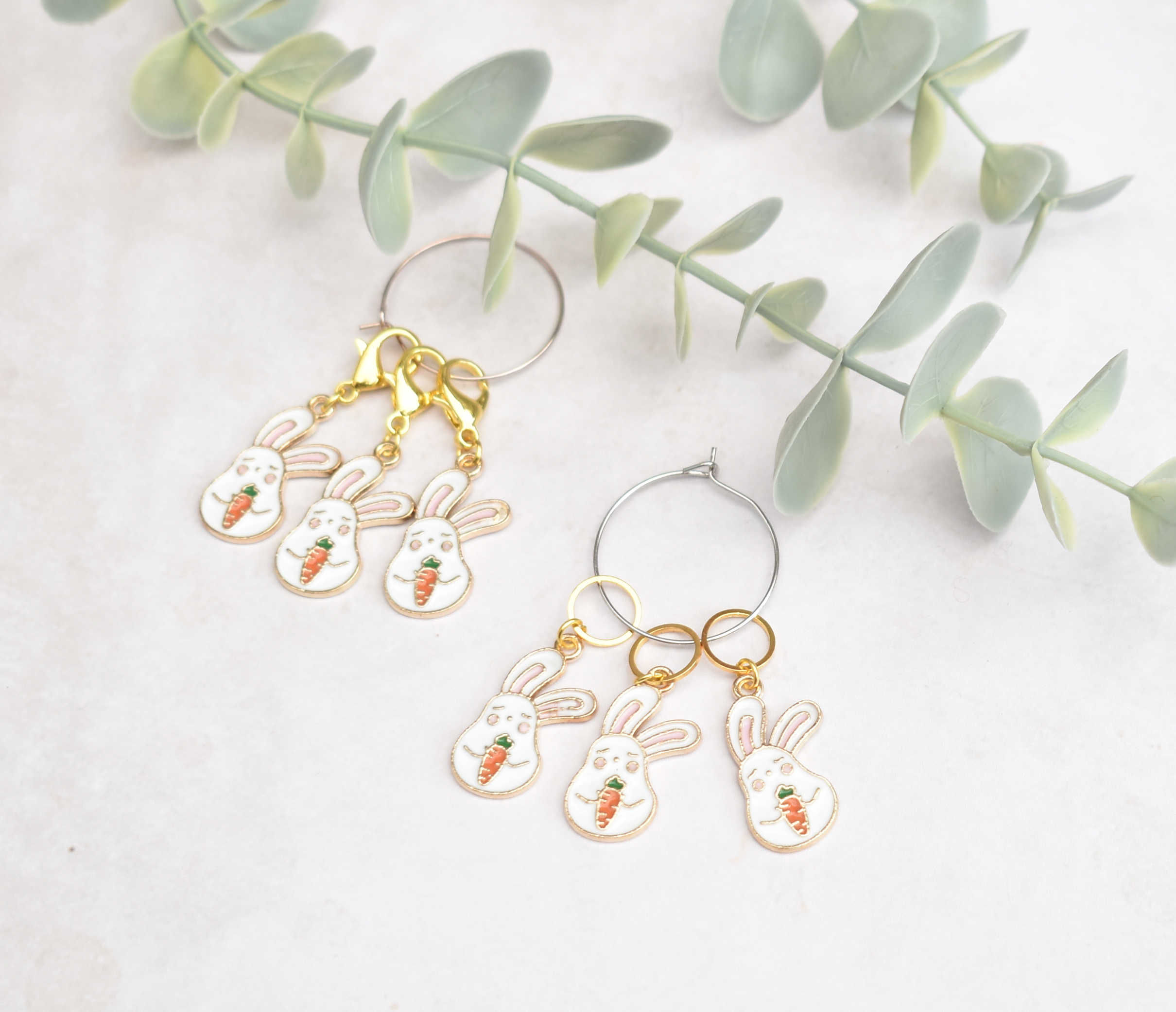 White rabbits stitch markers - knitting and removable