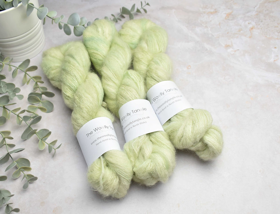 Pistachio alpaca silk fluff, 50g, handdyed suri fluff laceweight