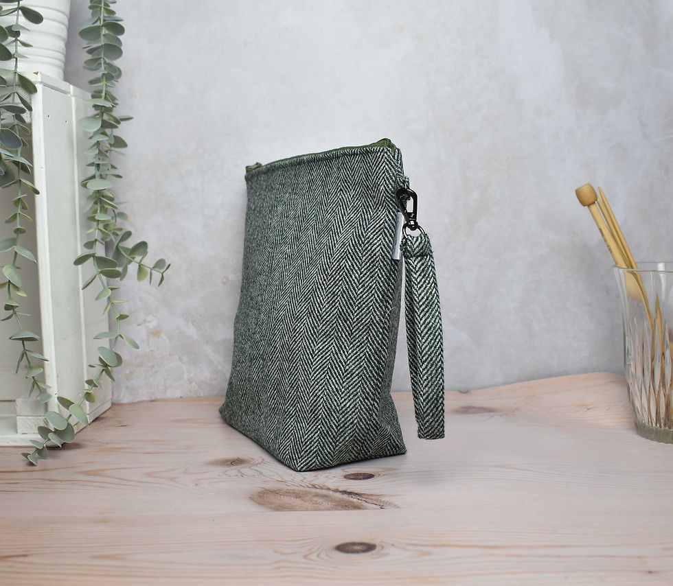 Thumbnail: Forest green medium size project bag in luxury wool fabric.