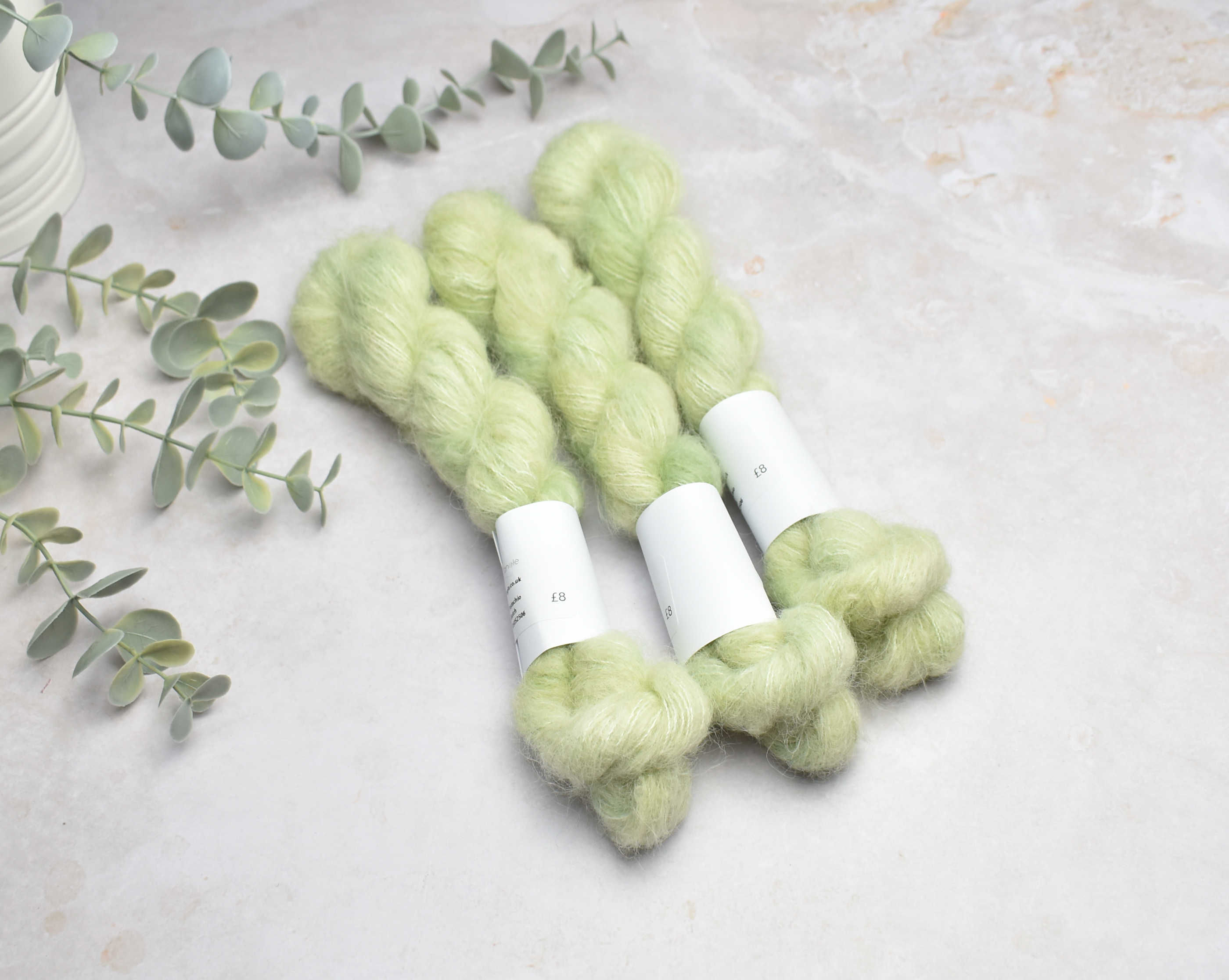 Pistachio alpaca silk fluff minis, 20g, handdyed suri fluff laceweig