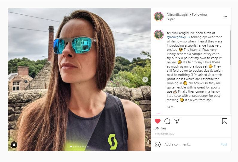 Ruth Keeley runner, wearing ROAV Galaxy Sport sunglasses