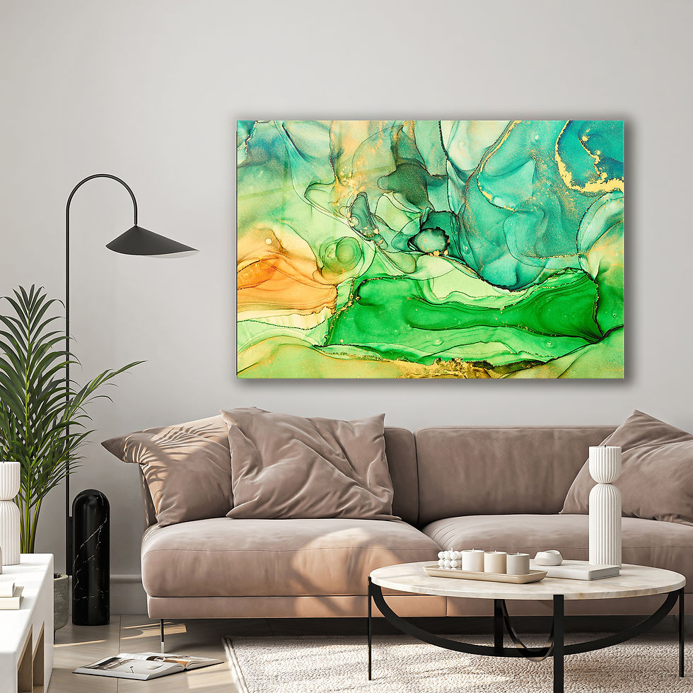 Thumbnail: Green and Gold Fluid Abstract Wall Art