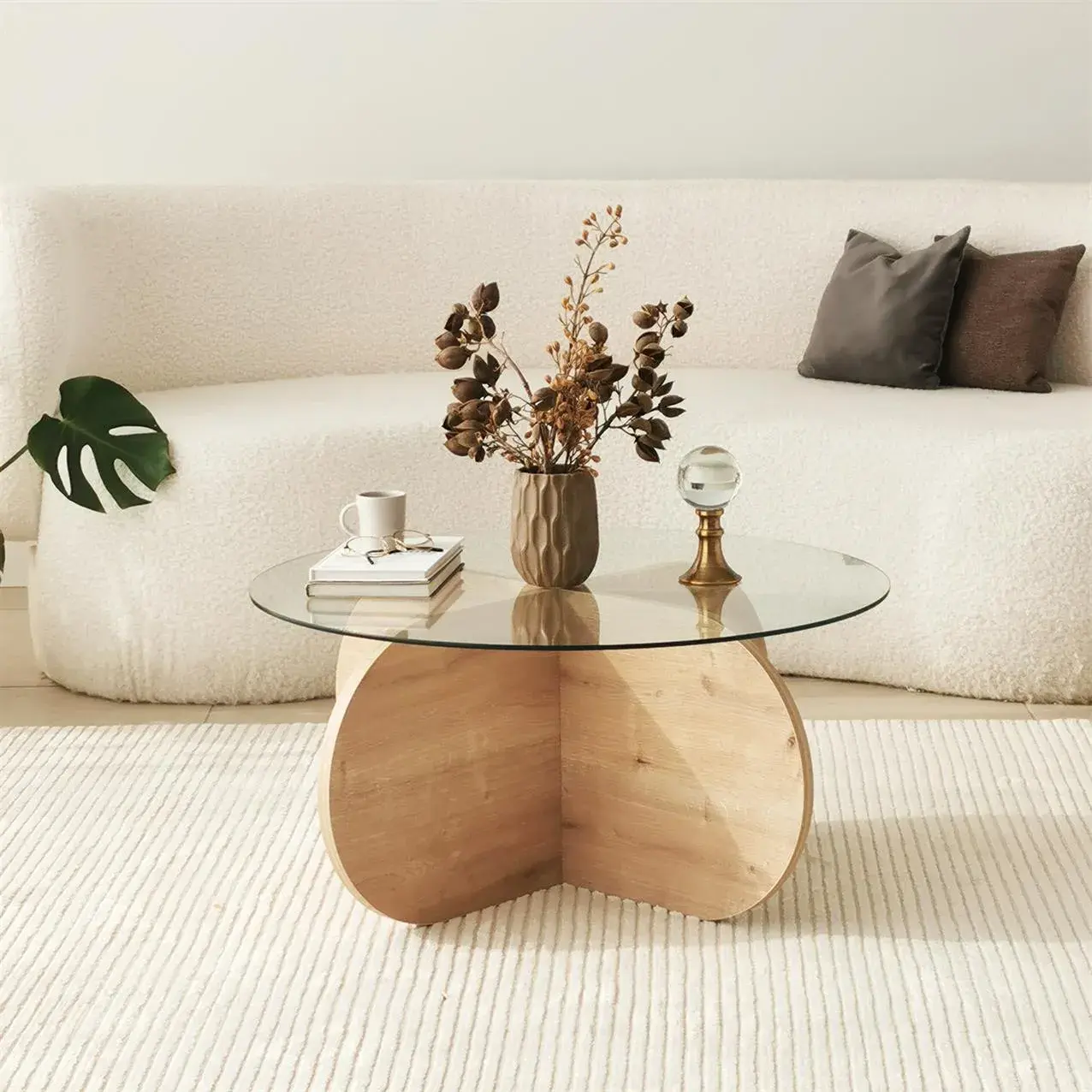 Bubble Glass Coffee Table / Sapphire Oak & Clear Glass