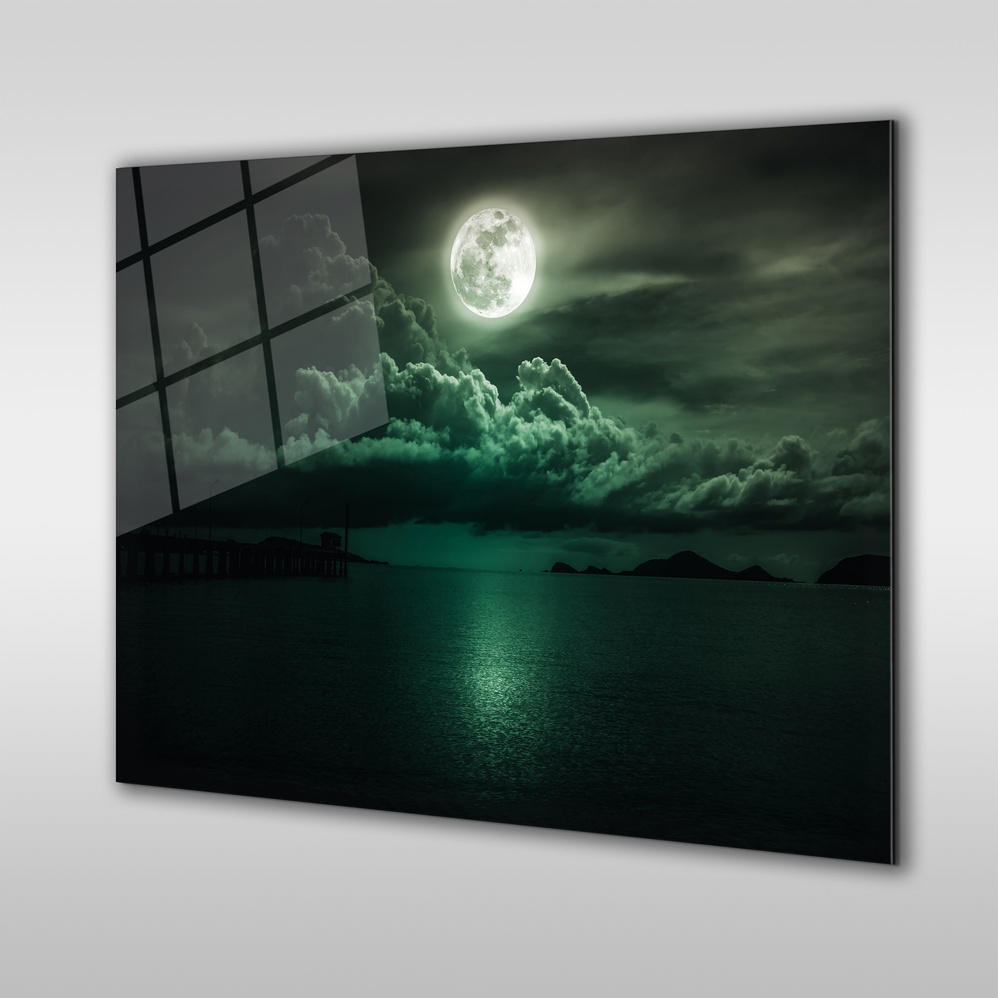 Green Full Moon Over the Sea Wall Art