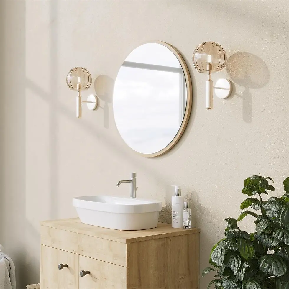 Thumbnail: Side angle showing slim oak border of MirRegular 24″ sapphire oak mirror