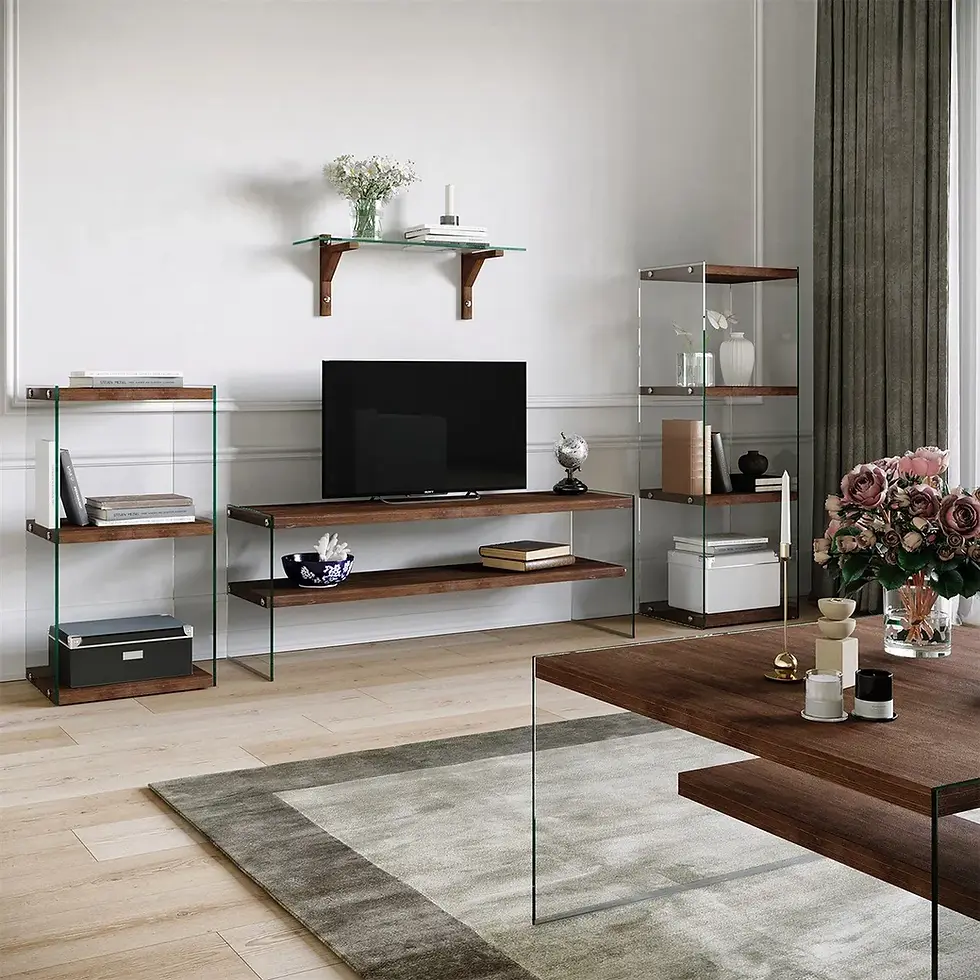 Thumbnail: Styled setup with books and décor on the walnut 3-tier bookcase