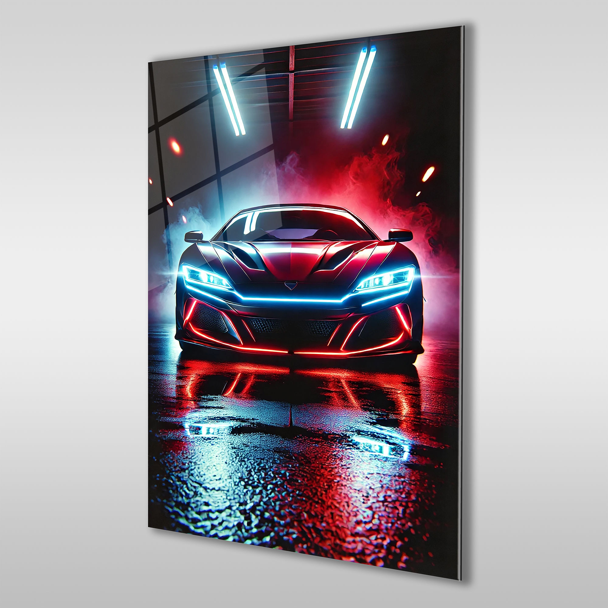 Sports Car with Neon Lights Wall Art