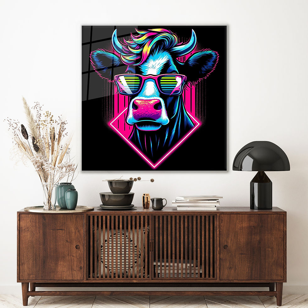 bull glass printing wall art