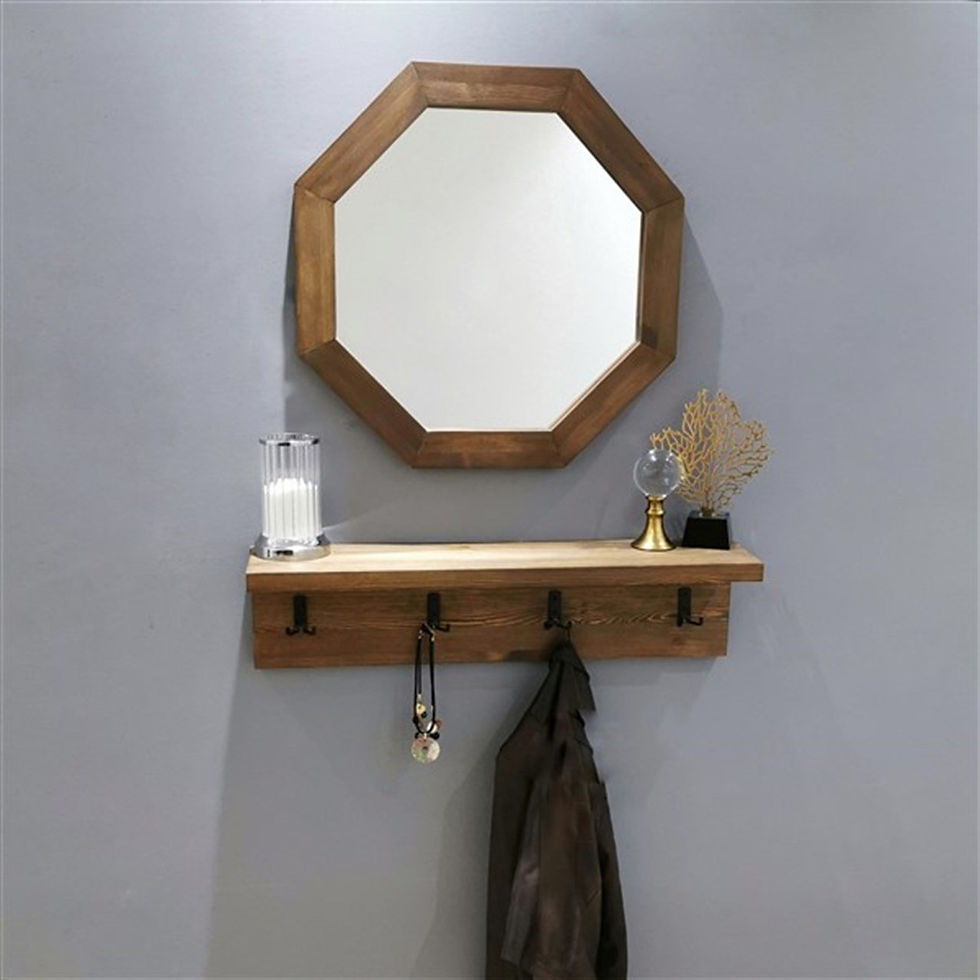 Thumbnail: Wooden Mirrored Cloakroom Coat Rack
