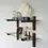 Thumbnail: Side angle showing T-shaped walnut support and clear glass shelves