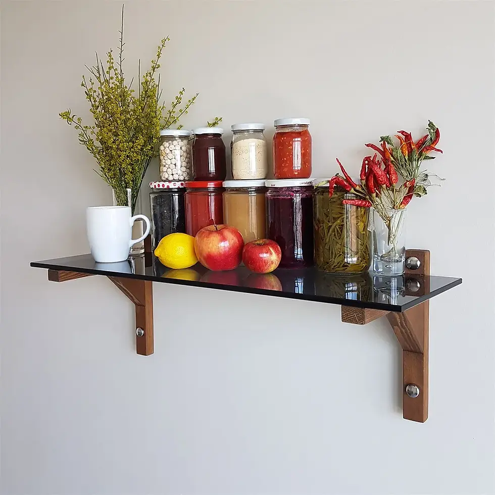 Thumbnail: Modern living room with MirRegular smoked glass wall shelf styled with decor