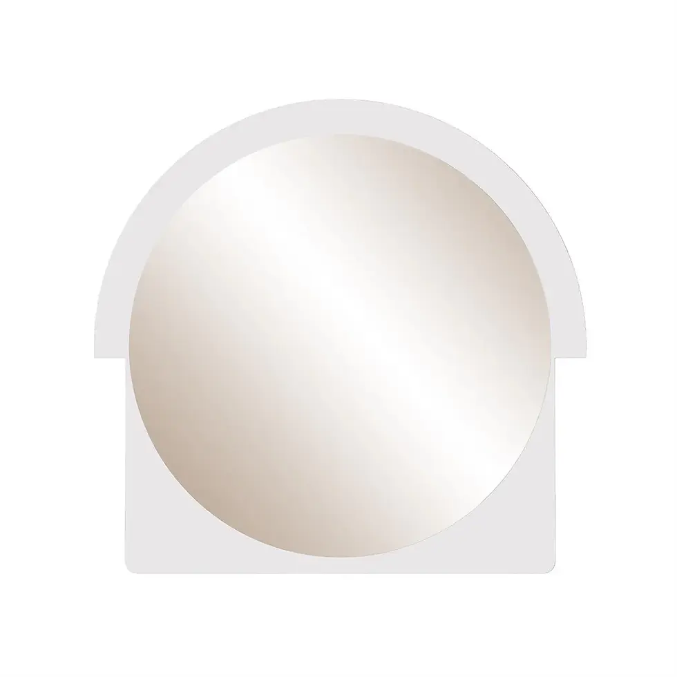 Thumbnail: Digital front render of the MirRegular Lucky 30″ white bathroom mirror featuring a unique design with clean white frame