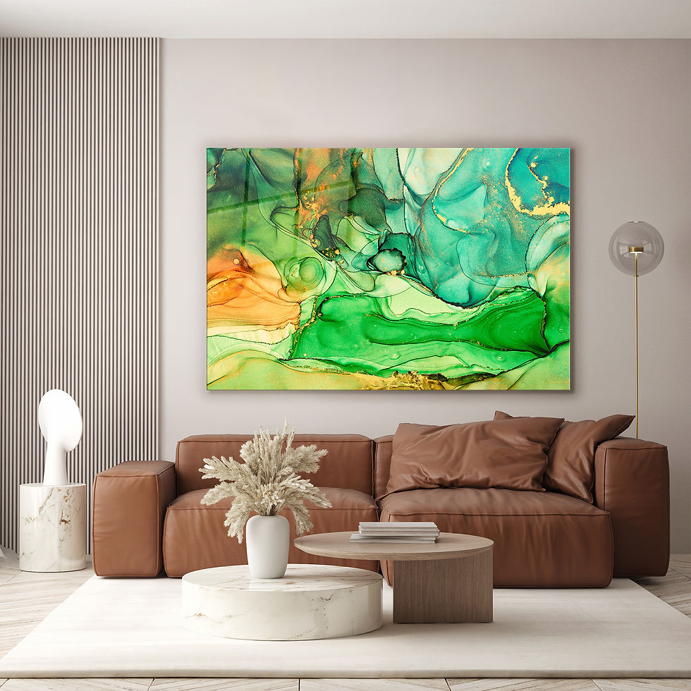 Thumbnail: Green and Gold Fluid Abstract Wall Art