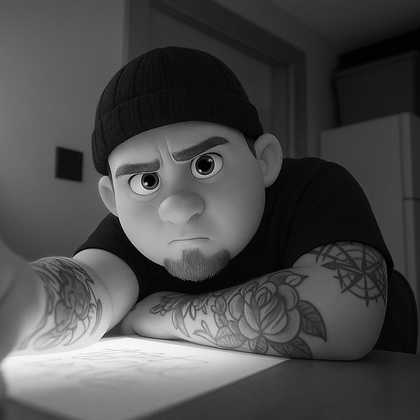 Pixar image of Cracker Joe on a drawing board