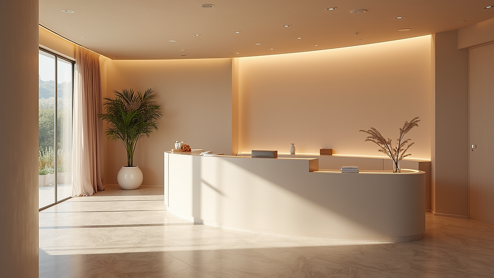 High angle view of a serene spa reception area with calming decor