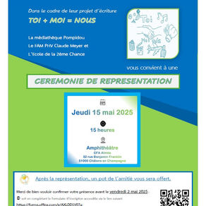 Le 15 mai prochain, les résidents du FAM PHV Claude Meyer et les jeunes volontaires de l'Ecole de la 2ème Chance vous convient à leur cérémonie de représentation
