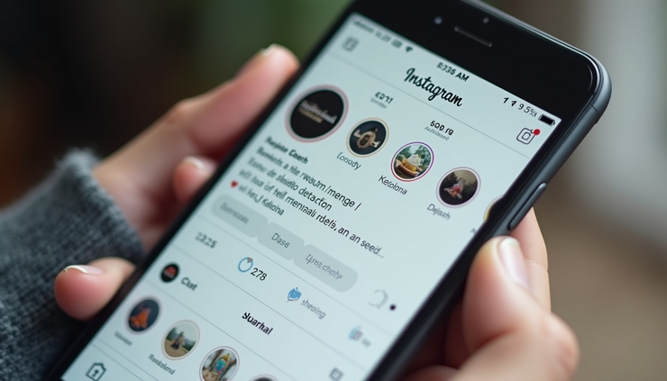 תצוגת מסך מקרוב של פיד אינסטגרם עם תמונות ותגובות