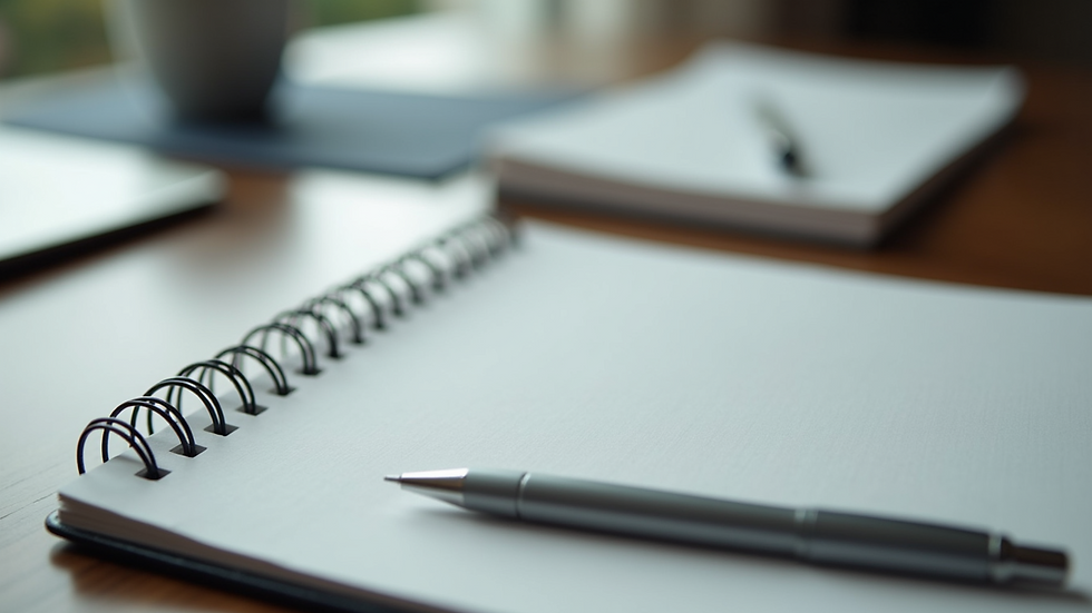 Close-up view of a notebook and pen on a desk, ready for therapy notes