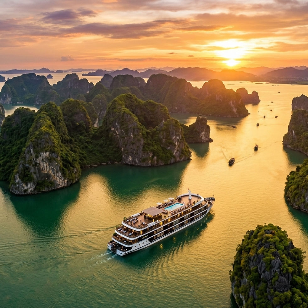 Experience the ultimate in Vietnamese hospitality with an incredible half-price overnight boutique cruise through the breathtaking limestone karsts of Halong Bay.