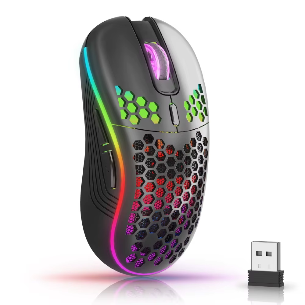 2.4G Wireless Mouse with RGB Backlit 6-Button 3-Speed DPI Type C Rechargeable Er