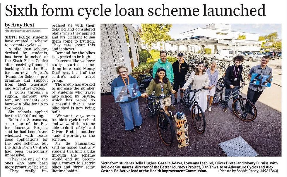The Sixth Form Centre in Guernsey launching their ambitious active travel plans with Health Improvement Commission, Better Journeys and Adventure Cycles